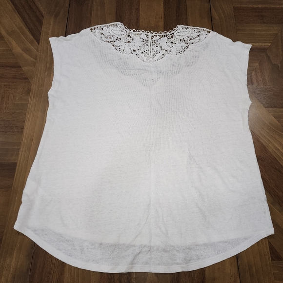 BODEN Crochet Chic Style Linen White T-shirt Sz 12 US Summer Womens - Picture 6 of 7